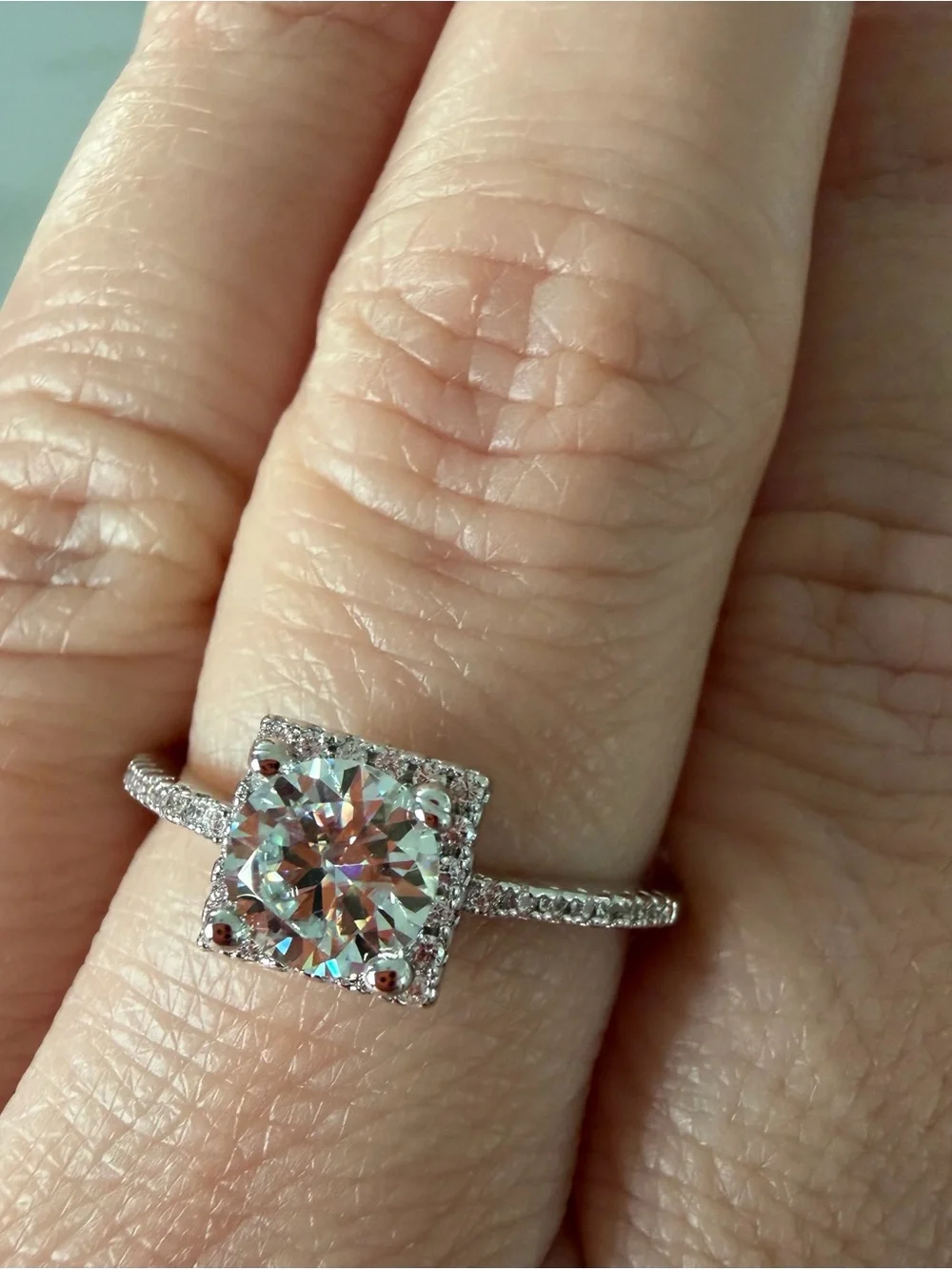 1.0CT GRA MOISSANITE Princess Cut s925 Sterling Silver Ring/ Size 9